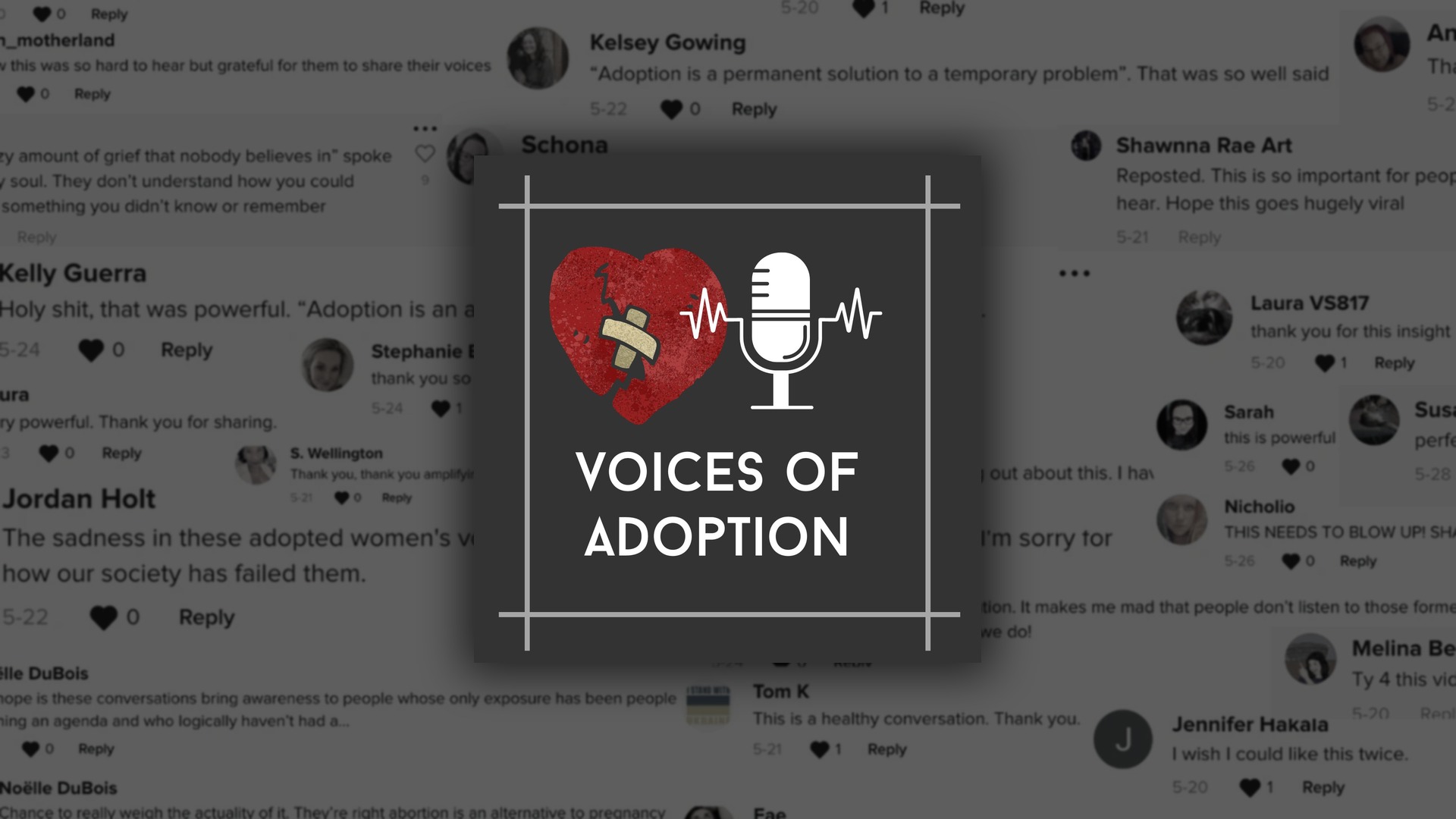 Voices of Adoption logo over a collage of community comments
